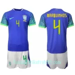 Günstige Brasilien Marquinhos 4 Kindertrikot Auswärts WM 2022 Kurzarm