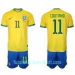 Günstige Brasilien Philippe Coutinho 11 Kindertrikot Heim WM 2022 Kurzarm