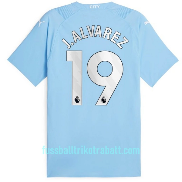 Günstige Manchester City J. Alvarez 19 Herrentrikot Heim 2023/24 Kurzarm