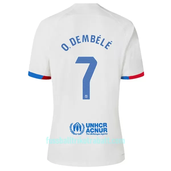 Günstige FC Barcelona O. Dembele 7 Kindertrikot Auswärts 2023/24 Kurzarm