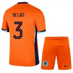 Günstige Niederlande De Ligt 3 Kindertrikot Heim EURO 2024 Kurzarm