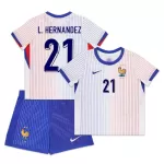 Günstige Frankreich L. Hernandez 21 Kindertrikot Auswärts EURO 2024 Kurzarm