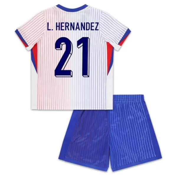 Günstige Frankreich L. Hernandez 21 Kindertrikot Auswärts EURO 2024 Kurzarm