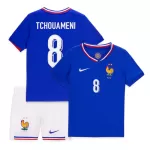 Günstige Frankreich Tchouameni 8 Kindertrikot Heim EURO 2024 Kurzarm