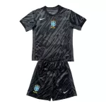 Günstige Brasilien Torwart Kindertrikot 2024 Kurzarm Schwarze