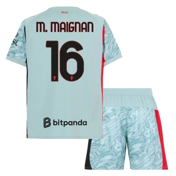 Günstige AC Mailand M. Maignan 16 Torwart Kindertrikot 2025/26 Kurzarm Blaue Günstige AC Mailand M. Maignan 16 Torwart Kindertrikot 2025/26 Kurzarm Blaue