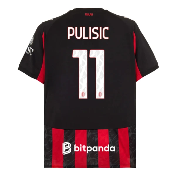 Günstige AC Mailand Pulisic 11 Herrentrikot Heim 2025/26 Kurzarm Günstige AC Mailand Pulisic 11 Herrentrikot Heim 2025/26 Kurzarm
