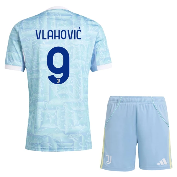 Günstige Juventus Turin Vlahovic 9 Kindertrikot Auswärts 2025/26 Kurzarm Günstige Juventus Turin Vlahovic 9 Kindertrikot Auswärts 2025/26 Kurzarm