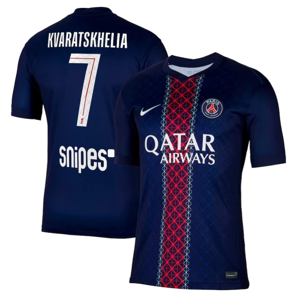 Günstige Paris Saint-Germain Kvaratskhelia 7 Herrentrikot Heim 2025/26 Kurzarm Günstige Paris Saint-Germain Kvaratskhelia 7 Herrentrikot Heim 2025/26 Kurzarm