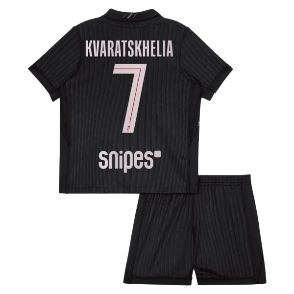 Günstige Paris Saint-Germain Kvaratskhelia 7 Kindertrikot Vierte Jordan 2025/26 Kurzarm
